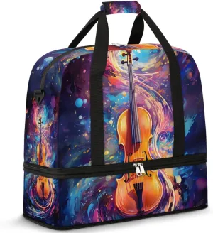 Musical Cello Travel Duffel Bag for Women Men Weekender Overnight Bag with Shoe Compartment Foldable Sports Gym Luggage Bag