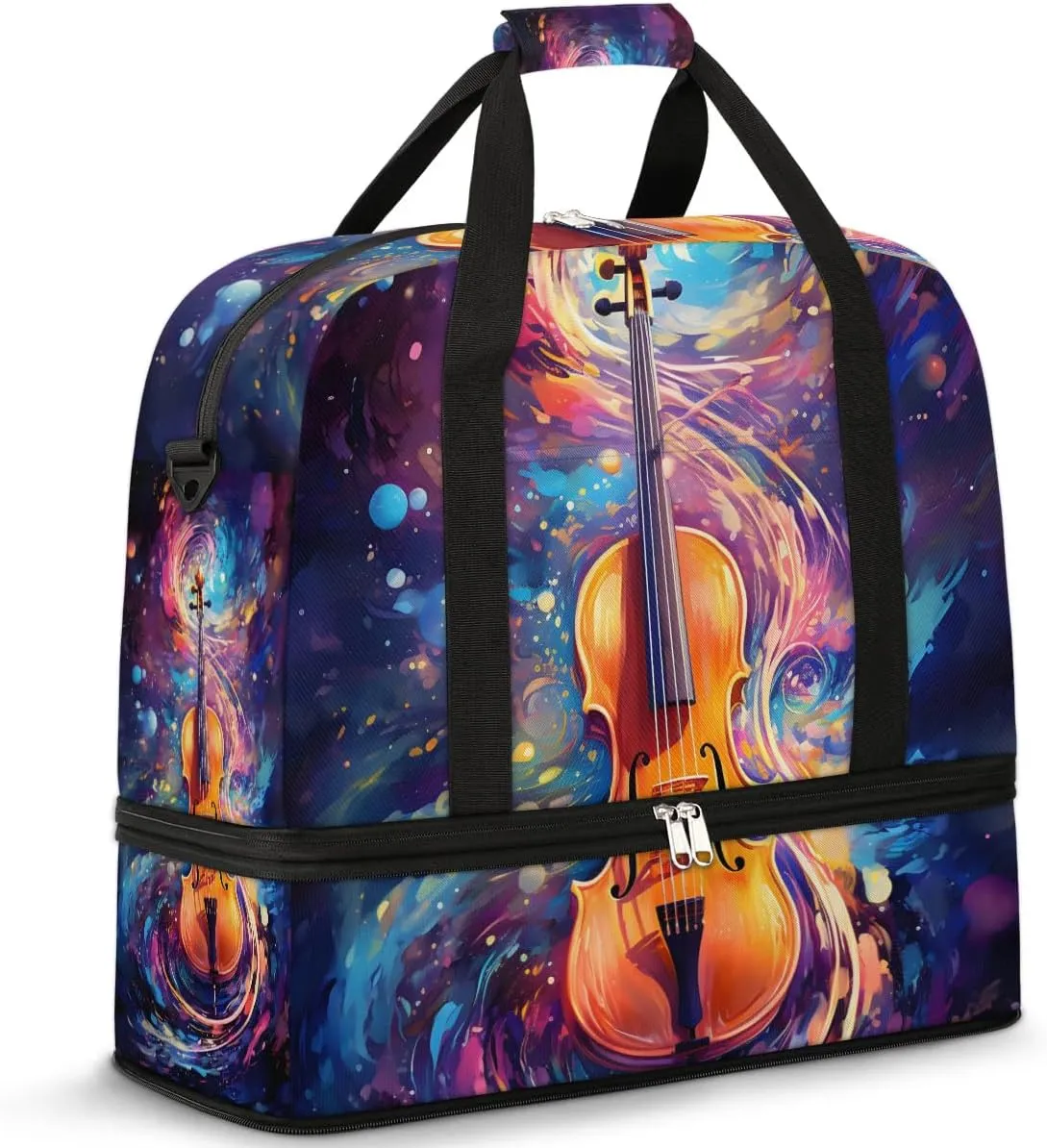 Musical Cello Travel Duffel Bag for Women Men Weekender Overnight Bag with Shoe Compartment Foldable Sports Gym Luggage Bag