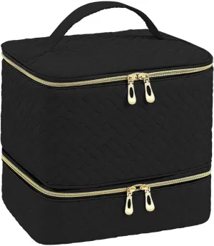 Nail Polish Carrying Case Bag – Holds 30 Bottles, Storage Organizer with Dividers – Double Layer Travel Nail Polish Holder Case for Manicure Tools, Nail Tech, DIY at Home or Salon (black)