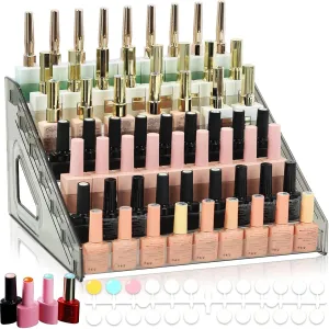 Nail Polish Organizer 84 Bottles of 7 Layers Acrylic Display Rack for Nail Polish with 120Pcs Color Display Tips,Sunglass Organizer Acrylic Display Rack,Makeup Organizer No Tool Needed(Grey)