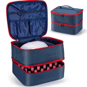 Nail Polish Organizer Bag, Nail Polish Organizer Case, Double Layer Nail Polish Storage Fits a Nail Lamp, Holds 30 Bottles (15ml/0.5 fl.oz), Storage Travel, Navy Blue