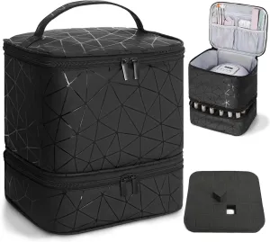 Nail Polish Organizer Bag, PU Leather Organizer for 30  Bottles (15ml/0.5fl.oz) and Nail Lamp, Double-Layer Nail Stuff Carrying Bag (Black, 30-Bottles)