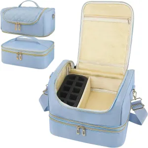 Nail Polish Organizer Case Supplies Storage Box Holds 45 Bottles & Nail Lamp, Double Layer Nail Polish Storage Bag for Nail Kit, Manicure Tools, Blue