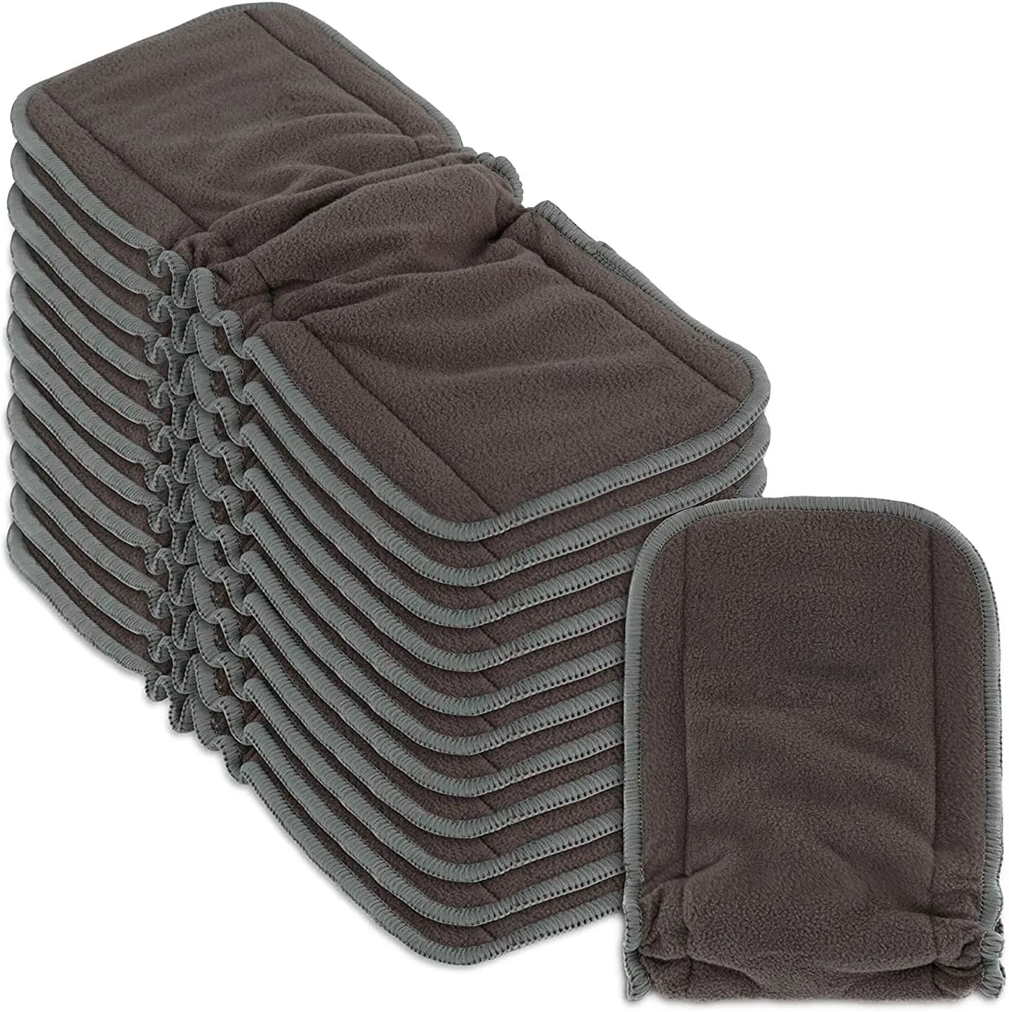 Naturally Nature Cloth Diaper Inserts, 4 Layer Rayon Fleece, Pack of 12, Resuable, Washable Inserts for Cloth Diapers, Gussets Gray Color