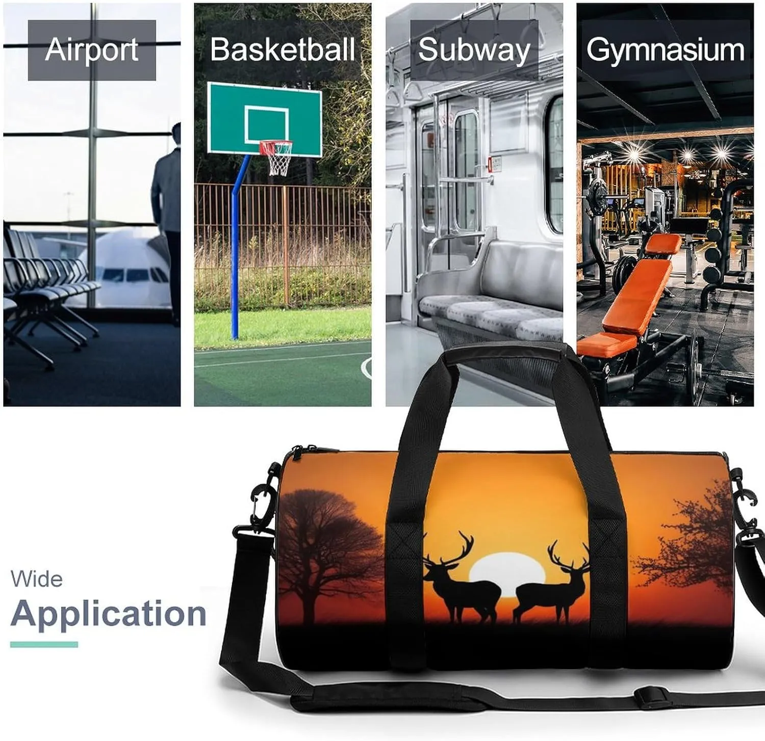 Nature Sunset Deer Gym Bag Small Travel Duffle Bag with Compartment Carry On Weekender Bag for Women Men