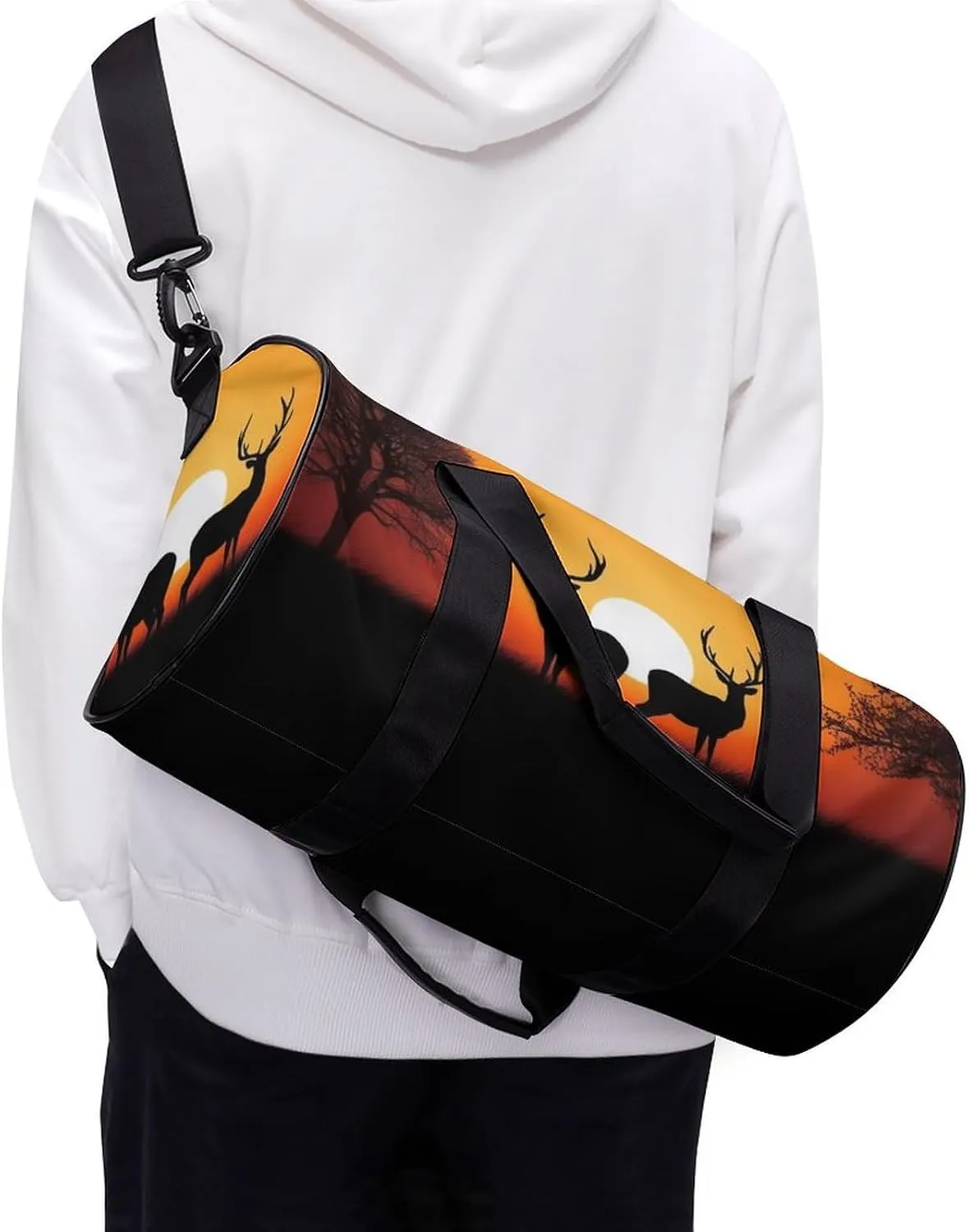 Nature Sunset Deer Gym Bag Small Travel Duffle Bag with Compartment Carry On Weekender Bag for Women Men