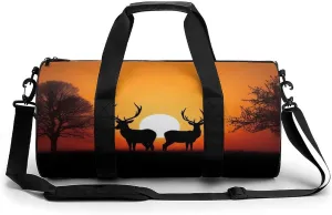 Nature Sunset Deer Gym Bag Small Travel Duffle Bag with Compartment Carry On Weekender Bag for Women Men