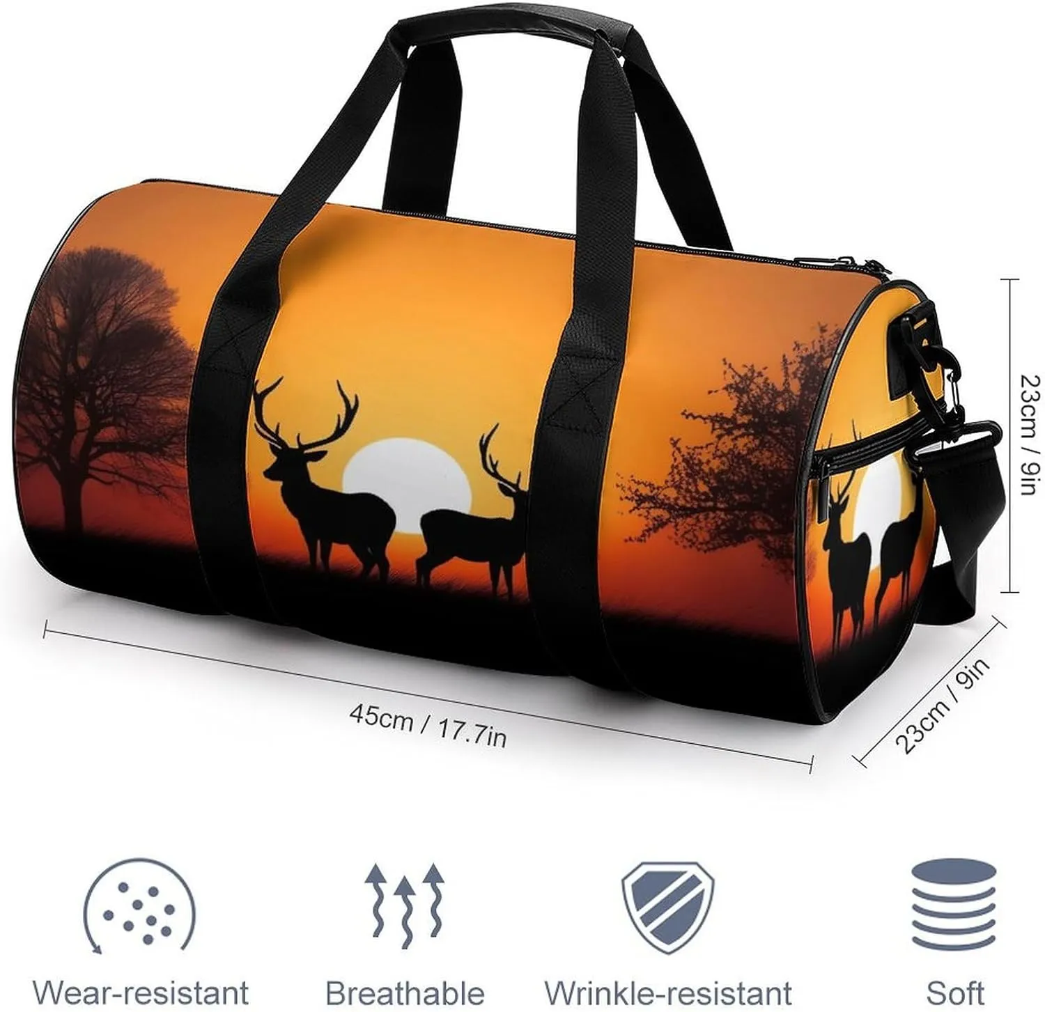 Nature Sunset Deer Gym Bag Small Travel Duffle Bag with Compartment Carry On Weekender Bag for Women Men