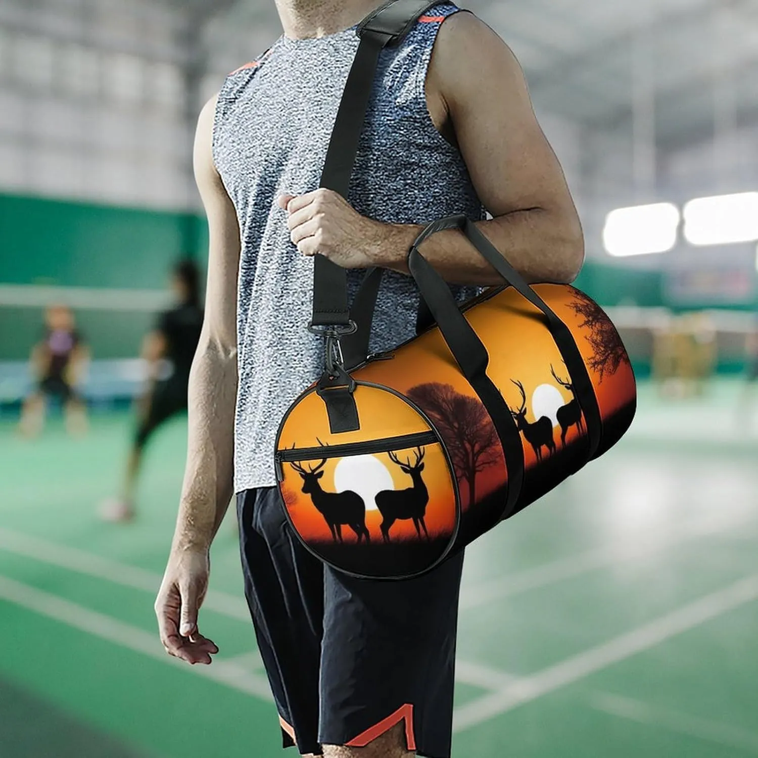 Nature Sunset Deer Gym Bag Small Travel Duffle Bag with Compartment Carry On Weekender Bag for Women Men