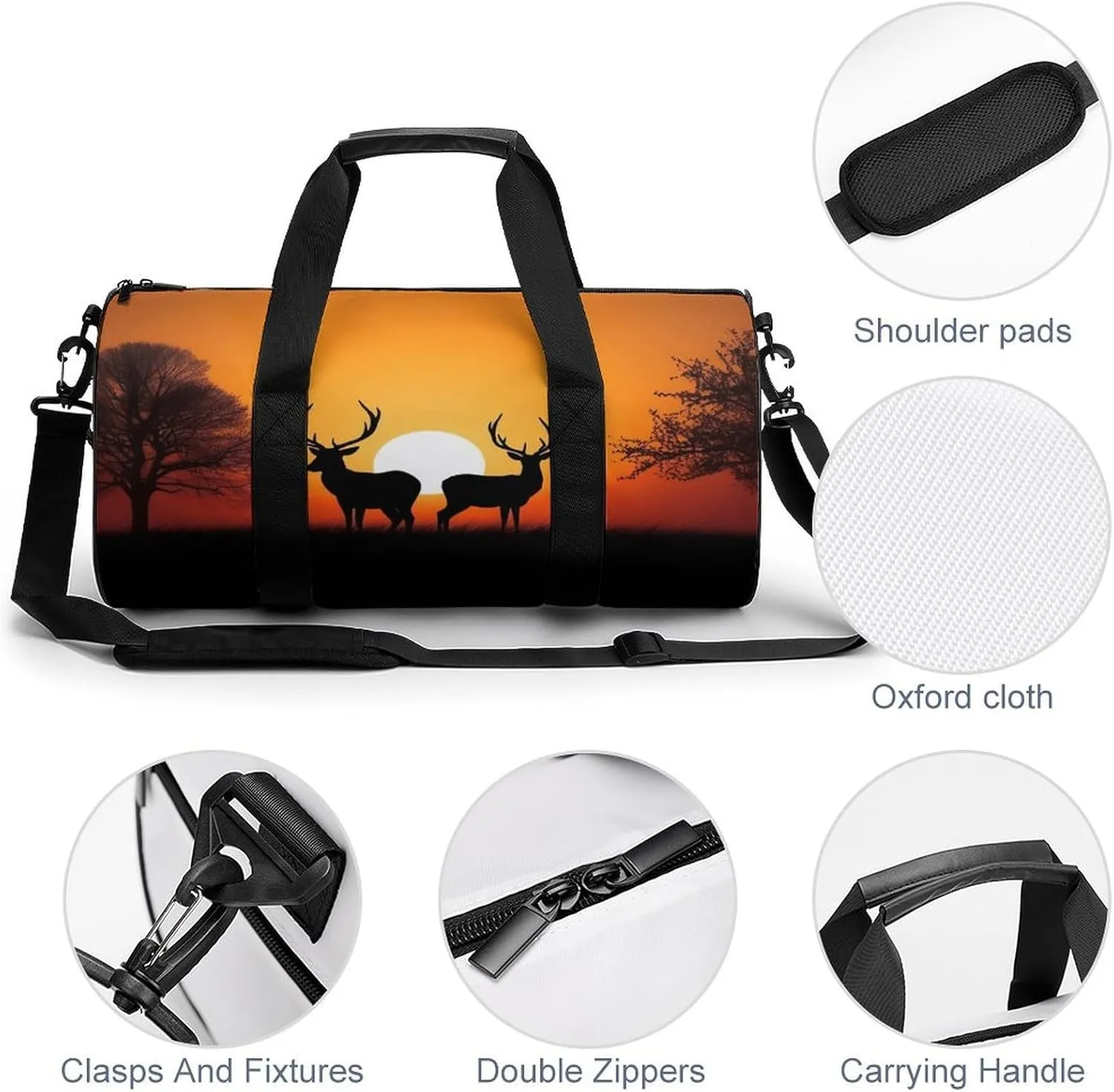 Nature Sunset Deer Gym Bag Small Travel Duffle Bag with Compartment Carry On Weekender Bag for Women Men