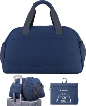 Navaris Travel Bag - Weekend Foldable Holdall - Airline Cabin & Underseat Luggage - Durable & Lightweight - Large Duffle Bags with Pockets & Adjustable Strap - 38L Capacity, Navy