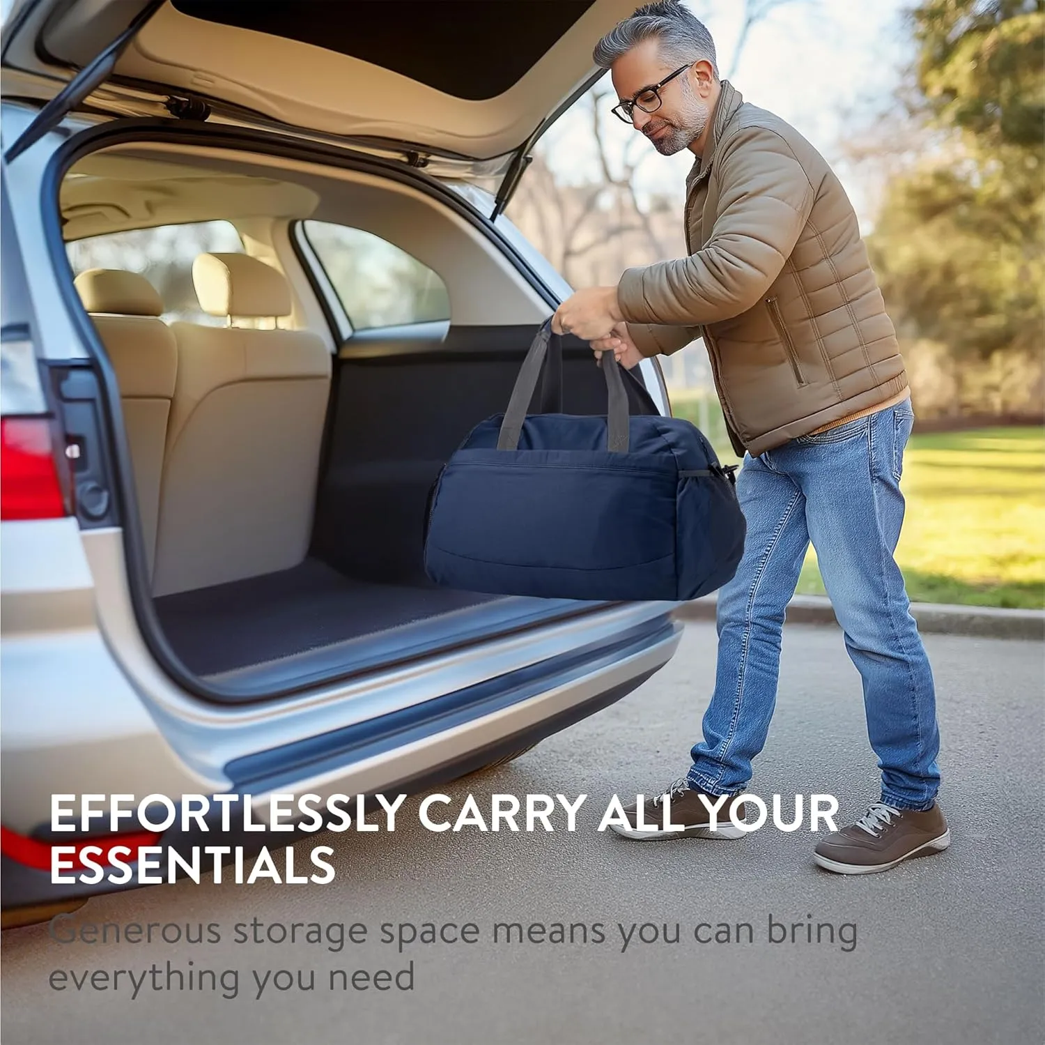 Navaris Travel Bag - Weekend Foldable Holdall - Airline Cabin & Underseat Luggage - Durable & Lightweight - Large Duffle Bags with Pockets & Adjustable Strap - 38L Capacity, Navy