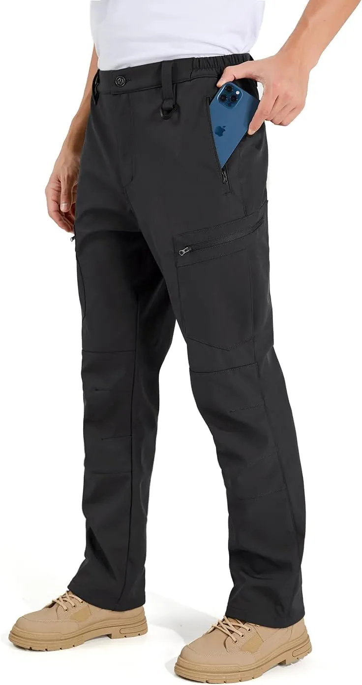 NAVEKULL Men's Fleece Lined Hiking Pants Softshell Water Resistance Snow Ski Pants Winter Outdoor Tactical Cargo Trousers