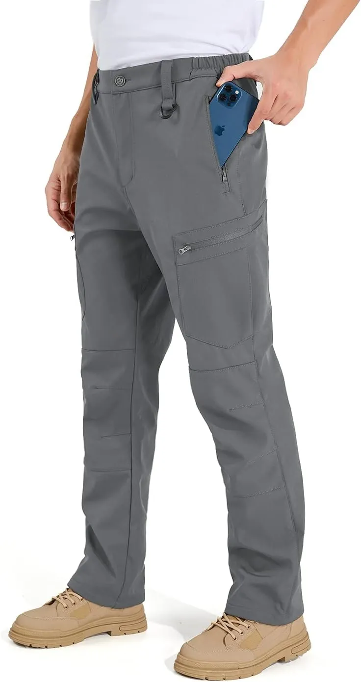 NAVEKULL Men's Fleece Lined Hiking Pants Softshell Water Resistance Snow Ski Pants Winter Outdoor Tactical Cargo Trousers