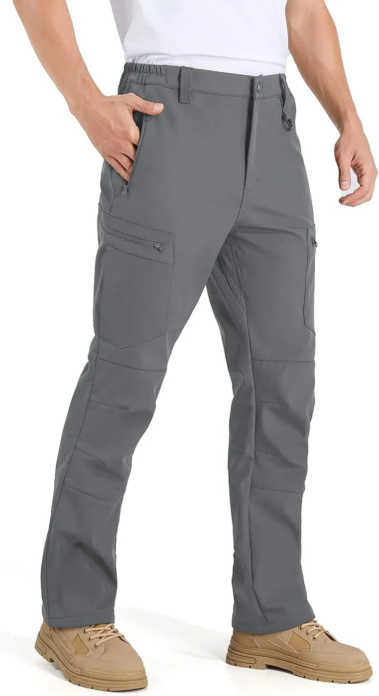 NAVEKULL Men's Fleece Lined Hiking Pants Softshell Water Resistance Snow Ski Pants Winter Outdoor Tactical Cargo Trousers