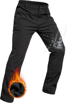 NAVEKULL Men's Fleece Lined Hiking Pants Softshell Water Resistance Snow Ski Pants Winter Outdoor Tactical Cargo Trousers