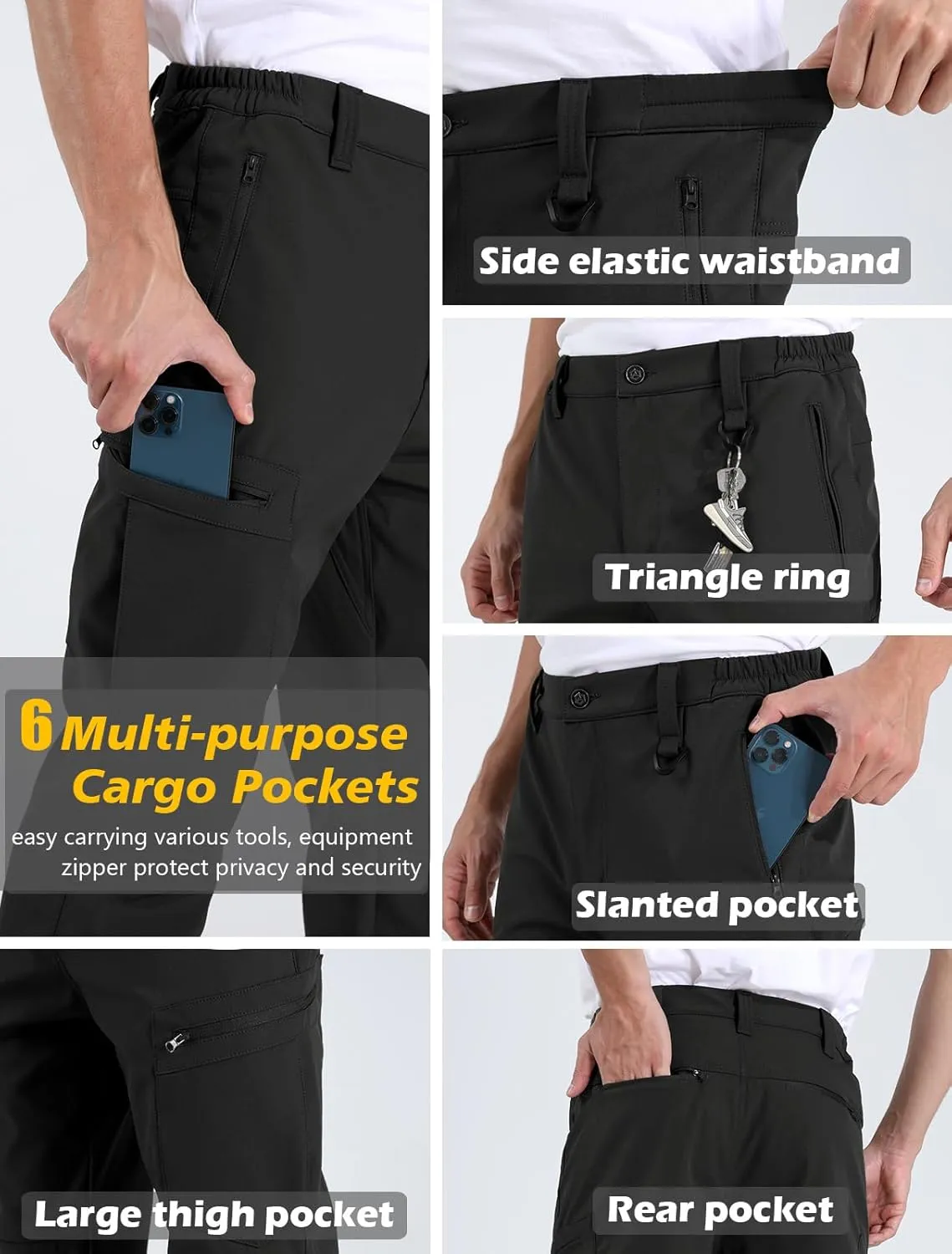 NAVEKULL Men's Fleece Lined Hiking Pants Softshell Water Resistance Snow Ski Pants Winter Outdoor Tactical Cargo Trousers