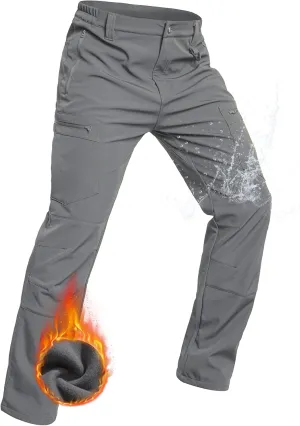 NAVEKULL Men's Fleece Lined Hiking Pants Softshell Water Resistance Snow Ski Pants Winter Outdoor Tactical Cargo Trousers
