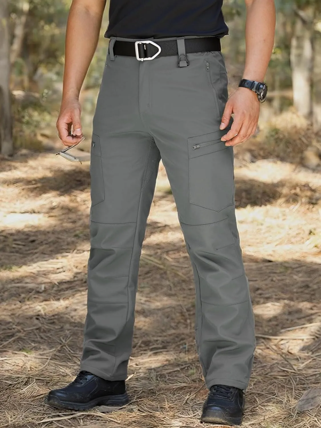 NAVEKULL Men's Fleece Lined Hiking Pants Softshell Water Resistance Snow Ski Pants Winter Outdoor Tactical Cargo Trousers