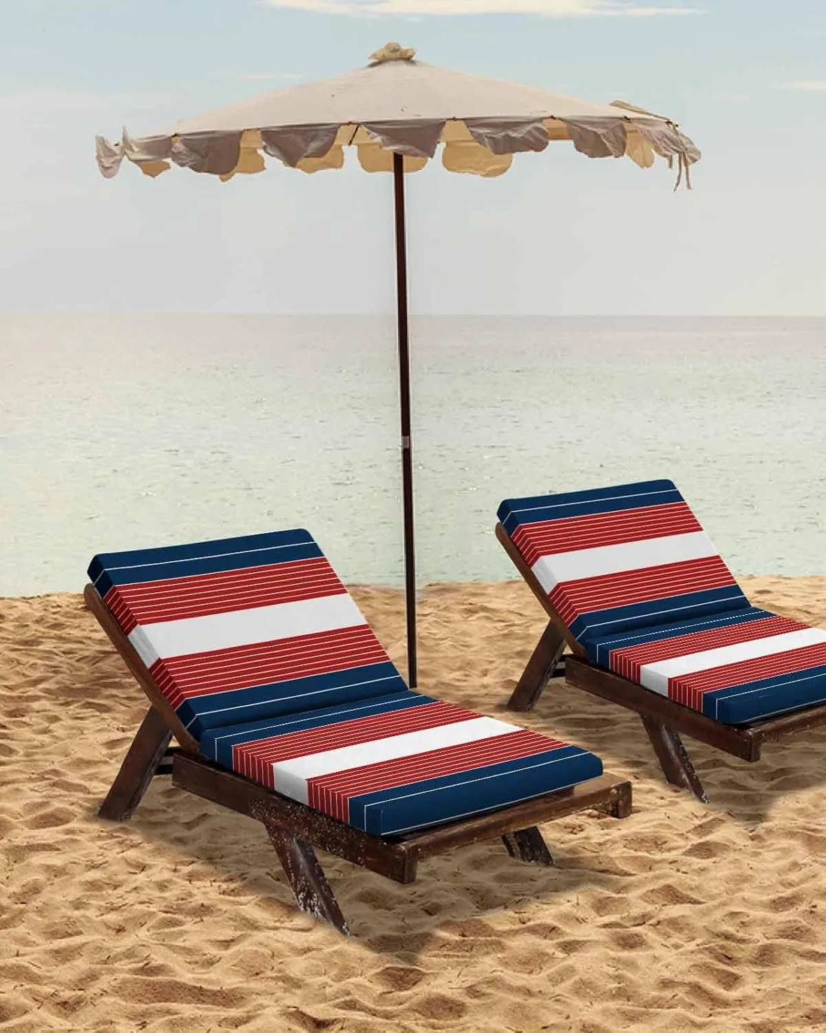 Navy Blue Red Stripe Outdoor Cushion Chair Cover Set of 4 - Waterproof Couch Seat Covers, Modern Art Horizontal Striped Patio Furniture Protector Cushions Slipcovers for Sofa/RV, 22"x22"x4"