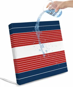 Navy Blue Red Stripe Outdoor Cushion Chair Cover Set of 4 - Waterproof Couch Seat Covers, Modern Art Horizontal Striped Patio Furniture Protector Cushions Slipcovers for Sofa/RV, 22"x22"x4"