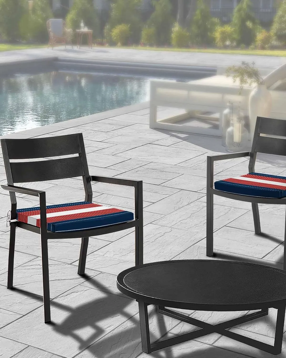 Navy Blue Red Stripe Outdoor Cushion Chair Cover Set of 4 - Waterproof Couch Seat Covers, Modern Art Horizontal Striped Patio Furniture Protector Cushions Slipcovers for Sofa/RV, 22"x22"x4"