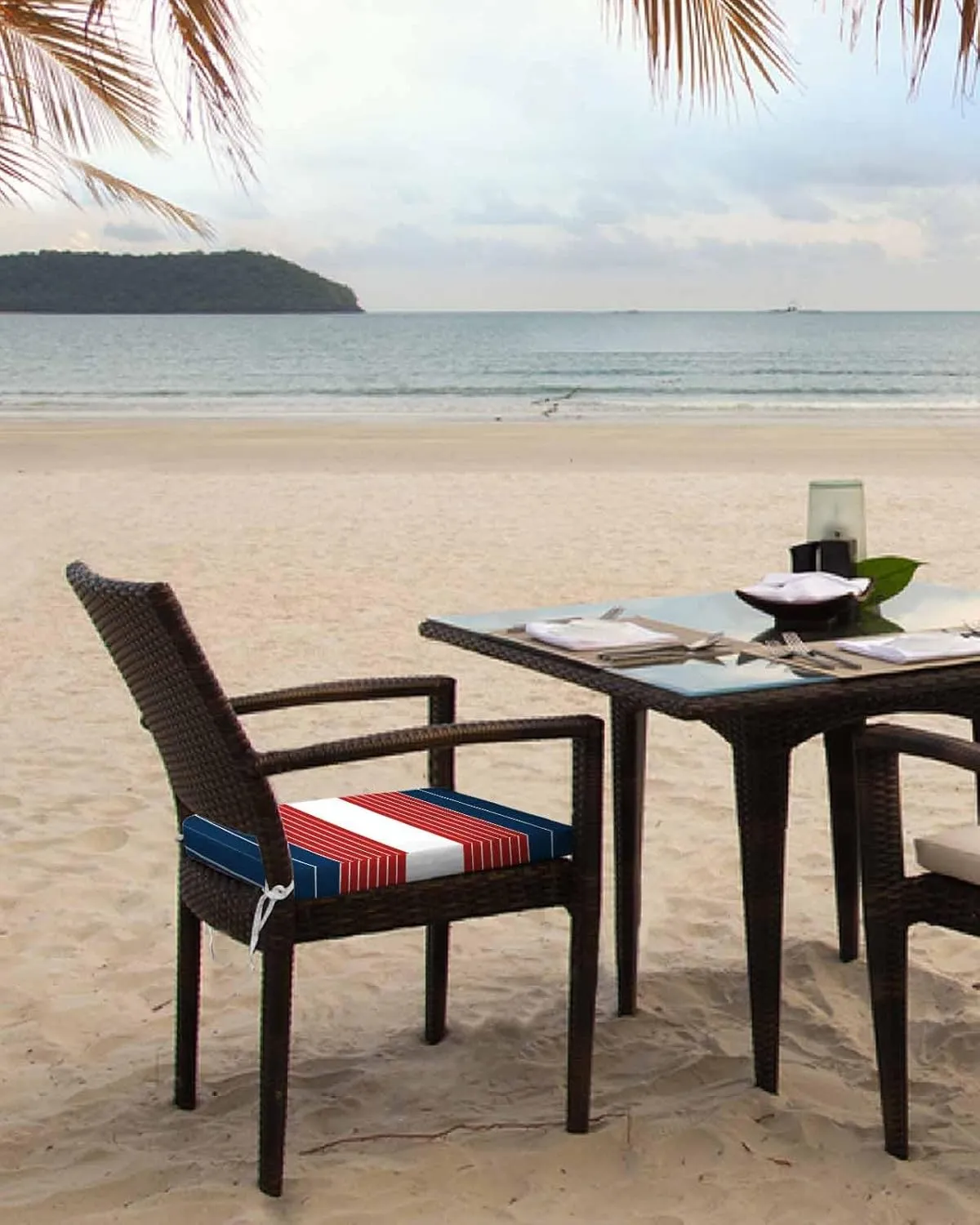 Navy Blue Red Stripe Outdoor Cushion Chair Cover Set of 4 - Waterproof Couch Seat Covers, Modern Art Horizontal Striped Patio Furniture Protector Cushions Slipcovers for Sofa/RV, 22"x22"x4"