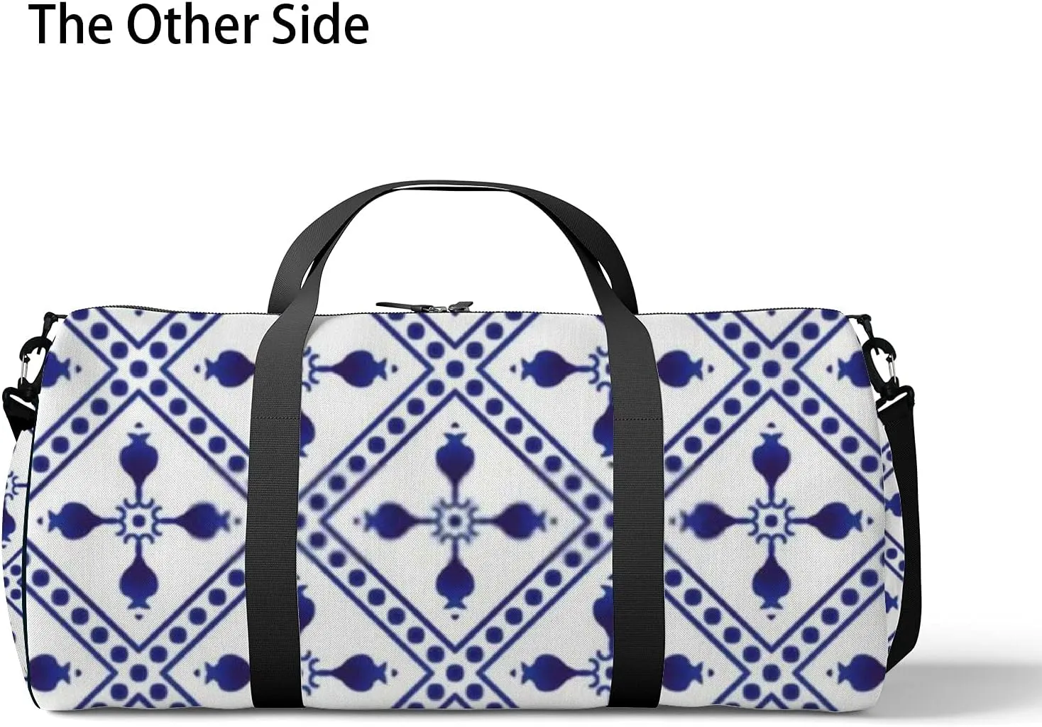 Navy Blue Retro Boho Decor Pattern Sports Bag Tote Bag Waterproof Gym Bag with Shoulder Strap Zipper 2 Side Pockets for Men and Women, Travel and Storage Shoulder Bag.