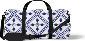 Navy Blue Retro Boho Decor Pattern Sports Bag Tote Bag Waterproof Gym Bag with Shoulder Strap Zipper 2 Side Pockets for Men and Women, Travel and Storage Shoulder Bag.