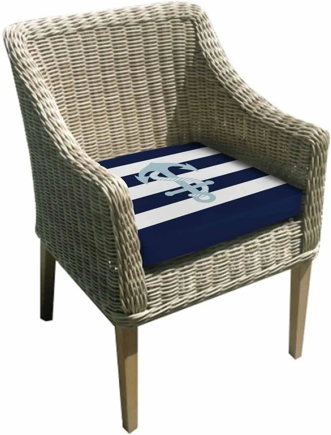 Navy Blue Stripe Nautical Outdoor Cushion Chair Cover Set of 2 - Waterproof Couch Seat Covers, Aqua Anchor Summer Coastal Patio Furniture Protector Cushions Slipcovers for Sofa/RV, 20"x18"x4"