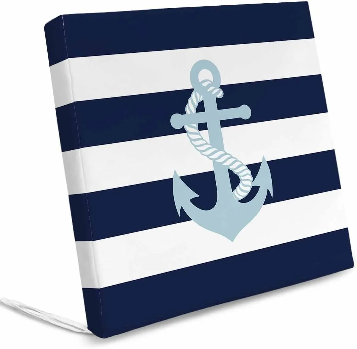 Navy Blue Stripe Nautical Outdoor Cushion Chair Cover Set of 2 - Waterproof Couch Seat Covers, Aqua Anchor Summer Coastal Patio Furniture Protector Cushions Slipcovers for Sofa/RV, 20"x18"x4"
