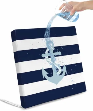 Navy Blue Stripe Nautical Outdoor Cushion Chair Cover Set of 2 - Waterproof Couch Seat Covers, Aqua Anchor Summer Coastal Patio Furniture Protector Cushions Slipcovers for Sofa/RV, 20"x18"x4"