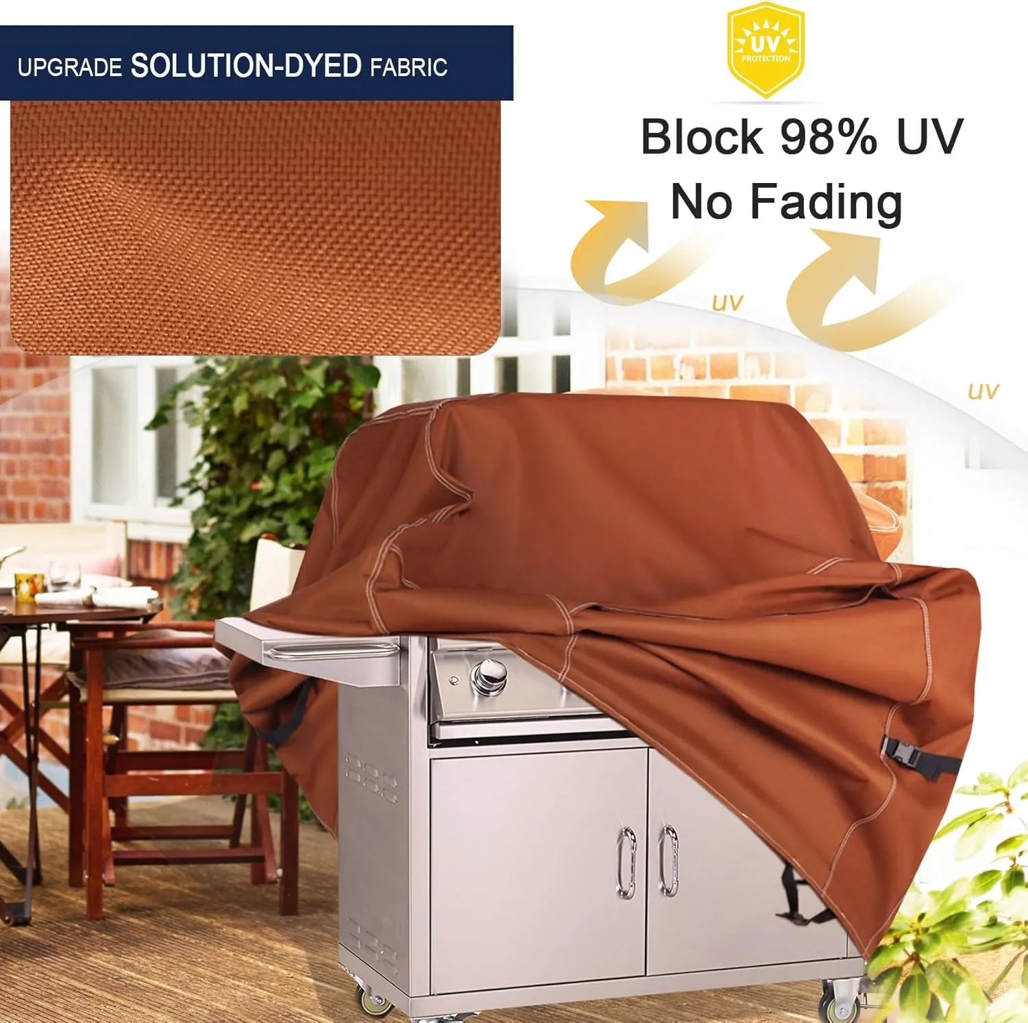 NettyPro BBQ Grill Cover 56 Inch Outdoor Patio 600D Heavy Duty Waterproof 2-3 Burner Barbecue Cover for Weber, Char-Broil, Brinkmann, Nexgrill Grills and More, Brown