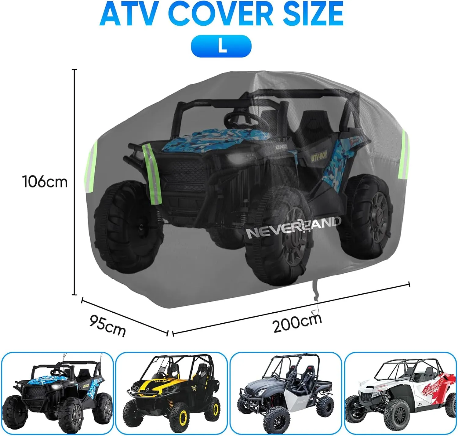 NEVERLAND ATV Cover 300D Oxford Cloth Compatible with Polaris Sportsman Yamaha Grizzly Honda Kawasaki with Straps Reflective Storge, Heavy Duty Waterproof 4 Wheeler Cover Quad Cover for All Season