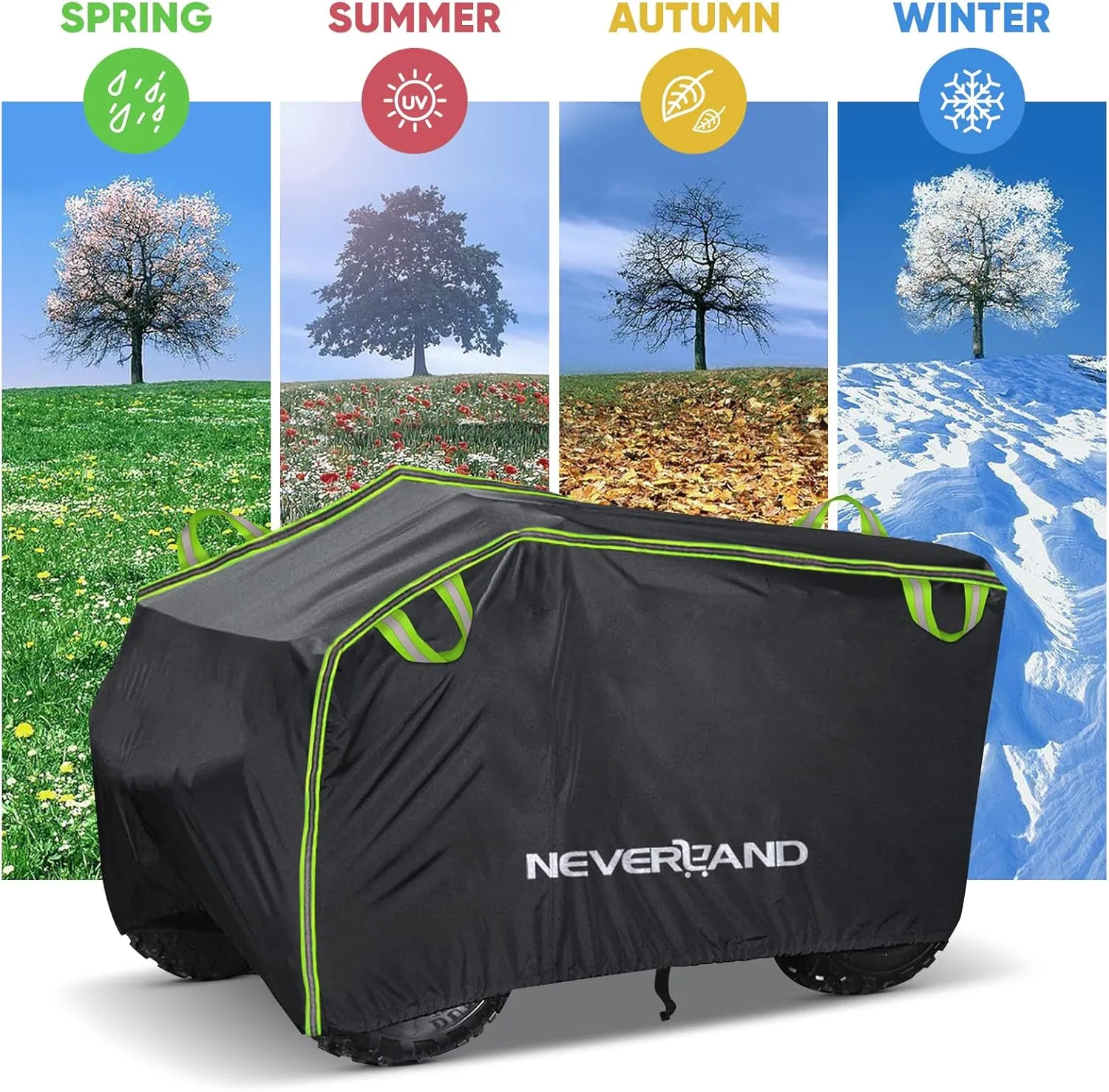 NEVERLAND ATV Cover, Waterproof Heavy Duty 4 Wheeler Cover with Buckle, Dustproof Anti UV Windproof All Weather Outdoor Storage Quad Cover for Polaris Sportsman Yamaha Honda Coleman XXL