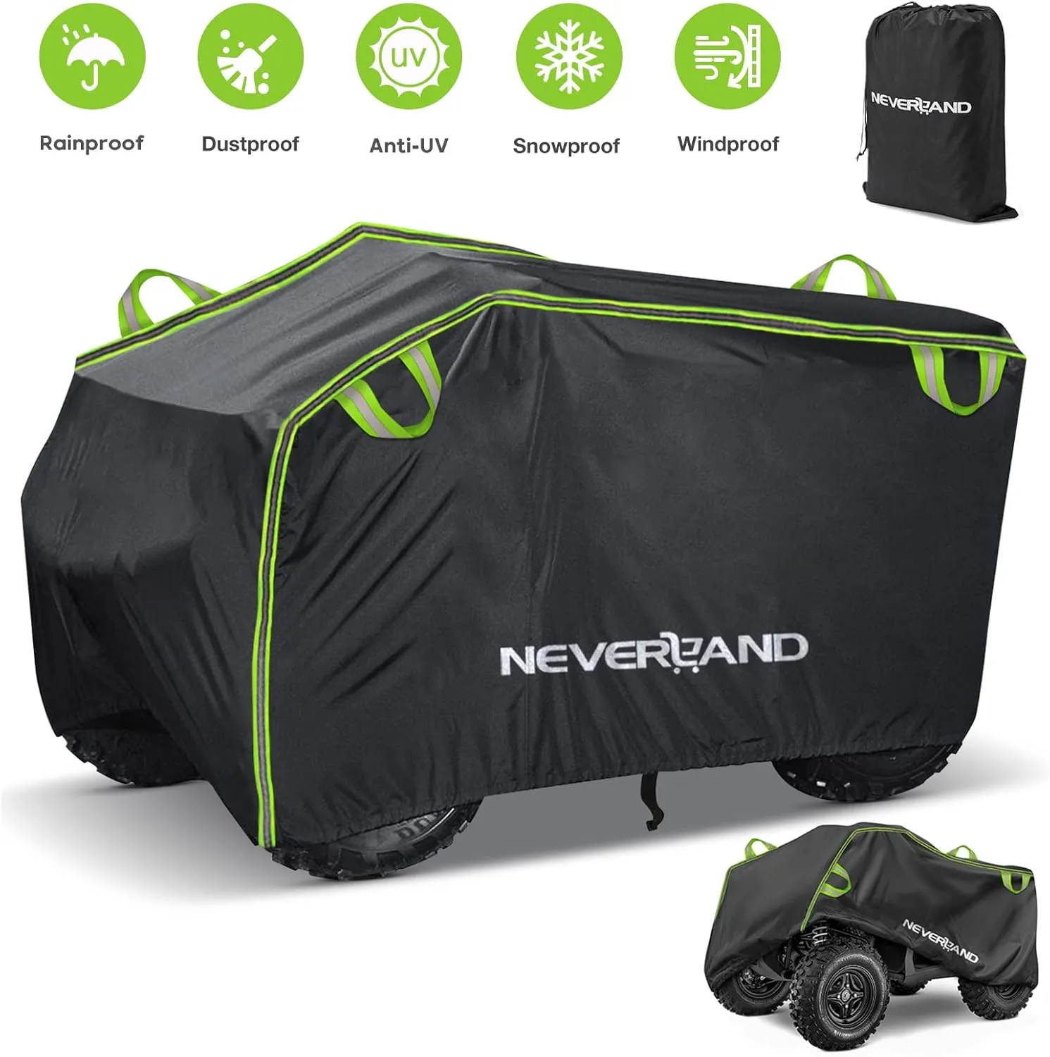 NEVERLAND ATV Cover, Waterproof Heavy Duty 4 Wheeler Cover with Buckle, Dustproof Anti UV Windproof All Weather Outdoor Storage Quad Cover for Polaris Sportsman Yamaha Honda Coleman XXL