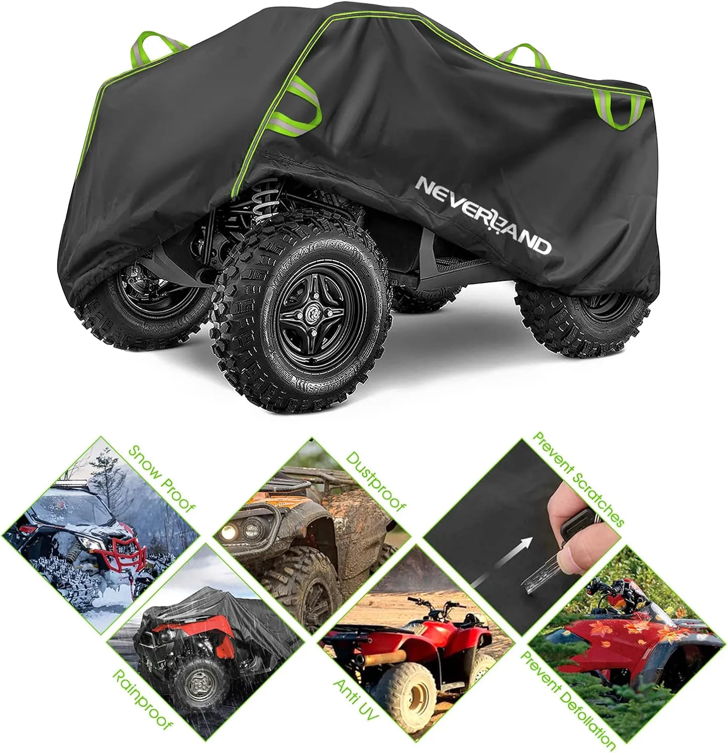 NEVERLAND ATV Cover, Waterproof Heavy Duty 4 Wheeler Cover with Buckle, Dustproof Anti UV Windproof All Weather Outdoor Storage Quad Cover for Polaris Sportsman Yamaha Honda Coleman XXL