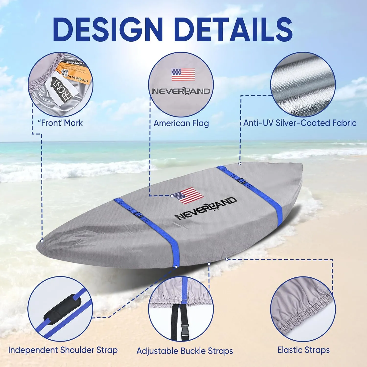 NEVERLAND Kayak Cover 9.3 to 10.5 Feet Waterproof Heavy Duty Kayak Covers for Outdoor and Indoor Storage Kayak UV and Dust Resistant Protection Gray