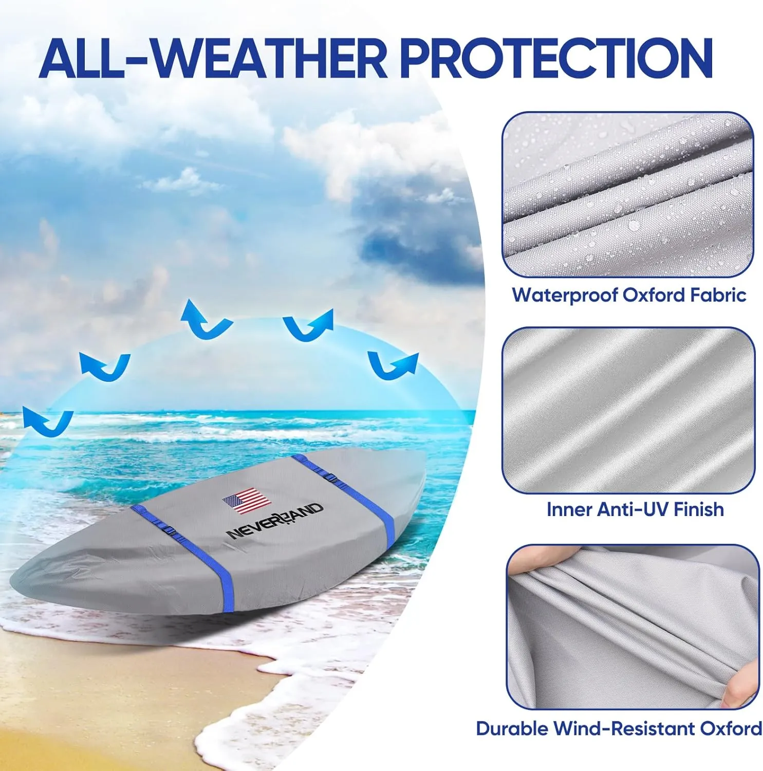 NEVERLAND Kayak Cover 9.3 to 10.5 Feet Waterproof Heavy Duty Kayak Covers for Outdoor and Indoor Storage Kayak UV and Dust Resistant Protection Gray