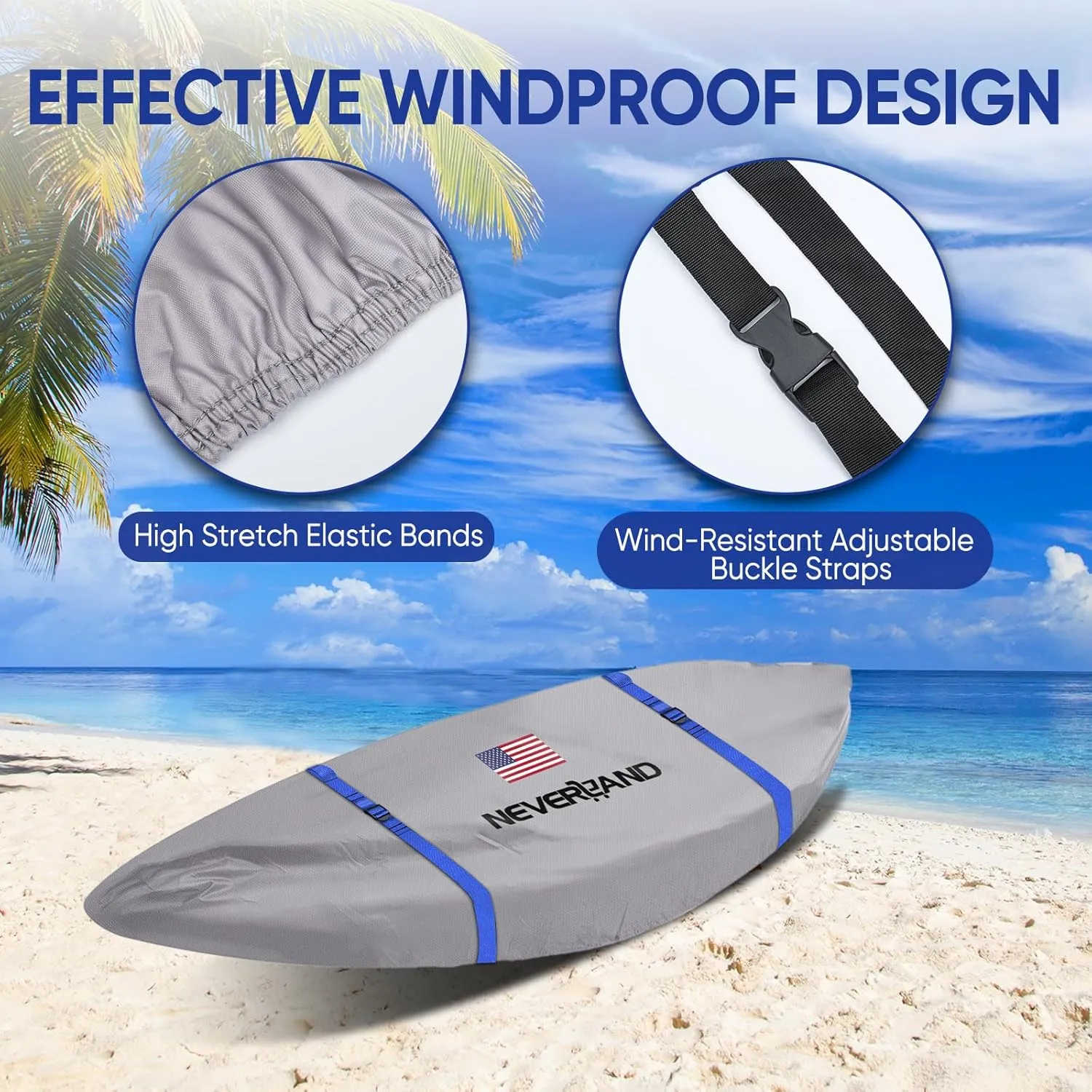 NEVERLAND Kayak Cover 9.3 to 10.5 Feet Waterproof Heavy Duty Kayak Covers for Outdoor and Indoor Storage Kayak UV and Dust Resistant Protection Gray