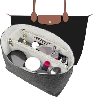 New Dupont Paper Purse Organizer Insert for Longchamp Le Pliage M Handbag Insert (Black&White, Medium)