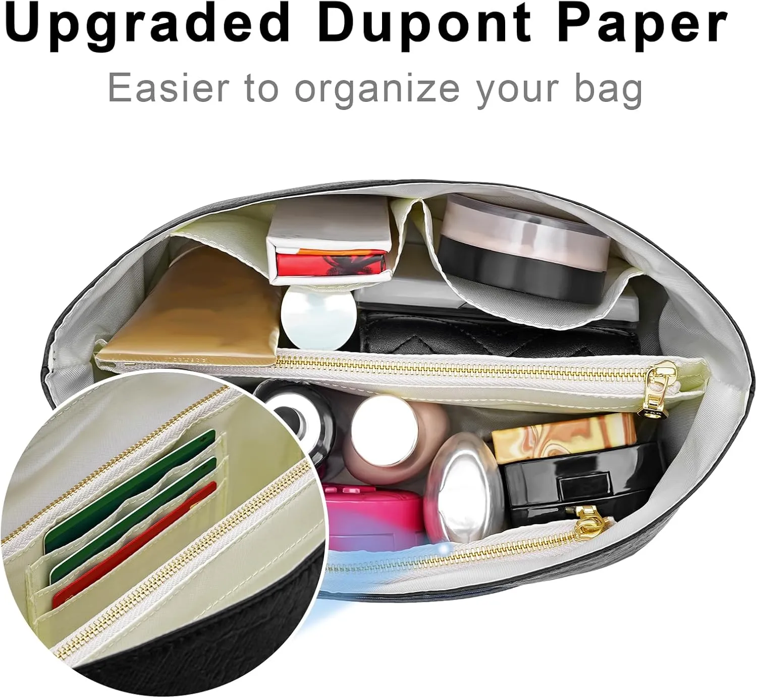 New Dupont Paper Purse Organizer Insert for Longchamp Le Pliage M Handbag Insert (Black&White, Medium)