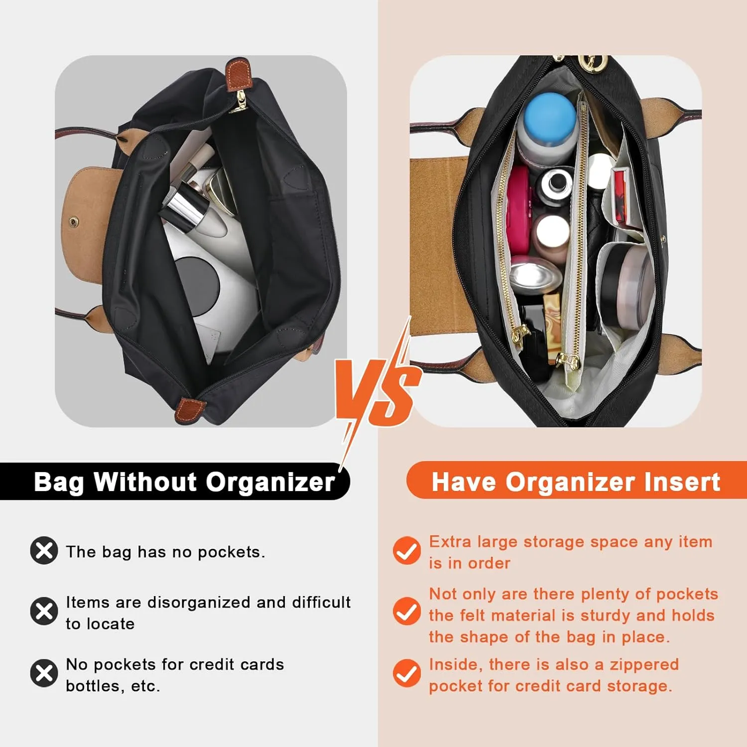 New Dupont Paper Purse Organizer Insert for Longchamp Le Pliage M Handbag Insert (Black&White, Medium)
