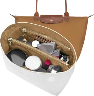 New Dupont Paper Purse Organizer Insert for Longchamp Le Pliage M Handbag Insert (White&Brown, Medium)