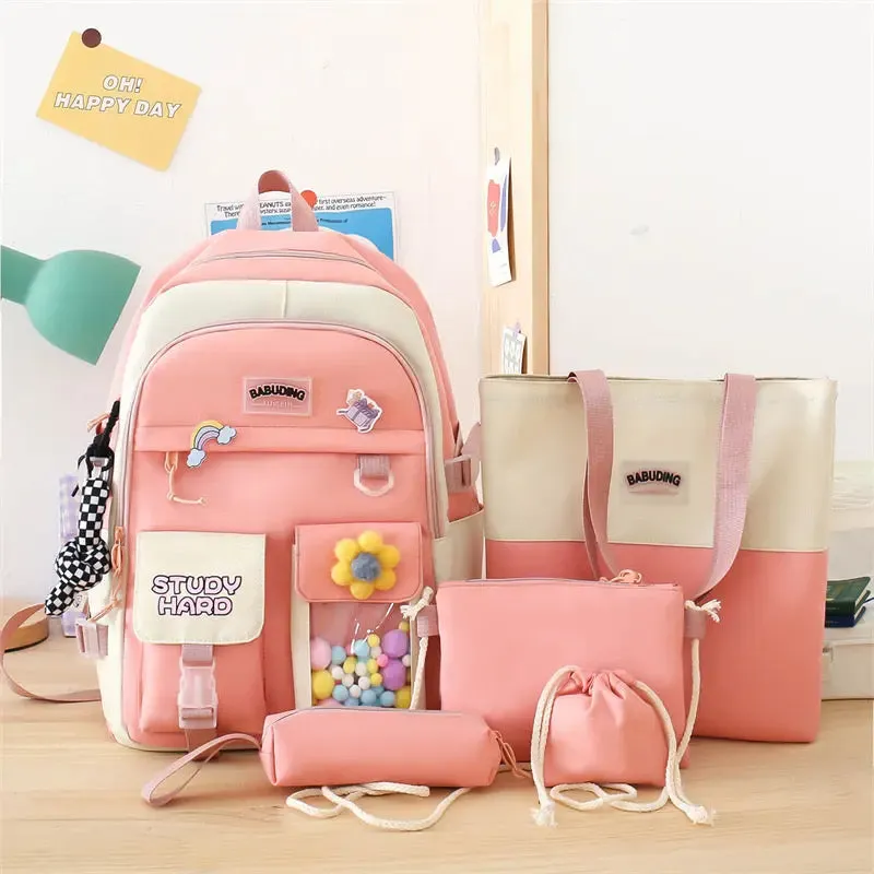 New High School Five-Piece set of Multi-Compartment Fashion Schoolbag 3002