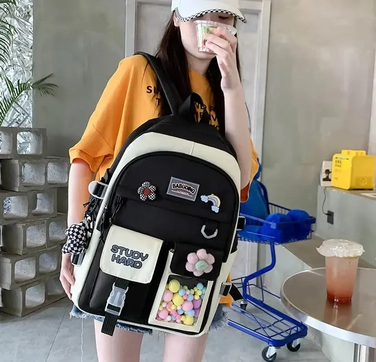New High School Five-Piece set of Multi-Compartment Fashion Schoolbag 3002