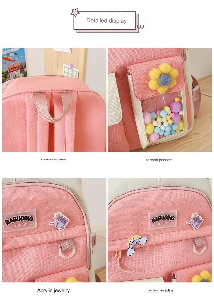 New High School Five-Piece set of Multi-Compartment Fashion Schoolbag 3002