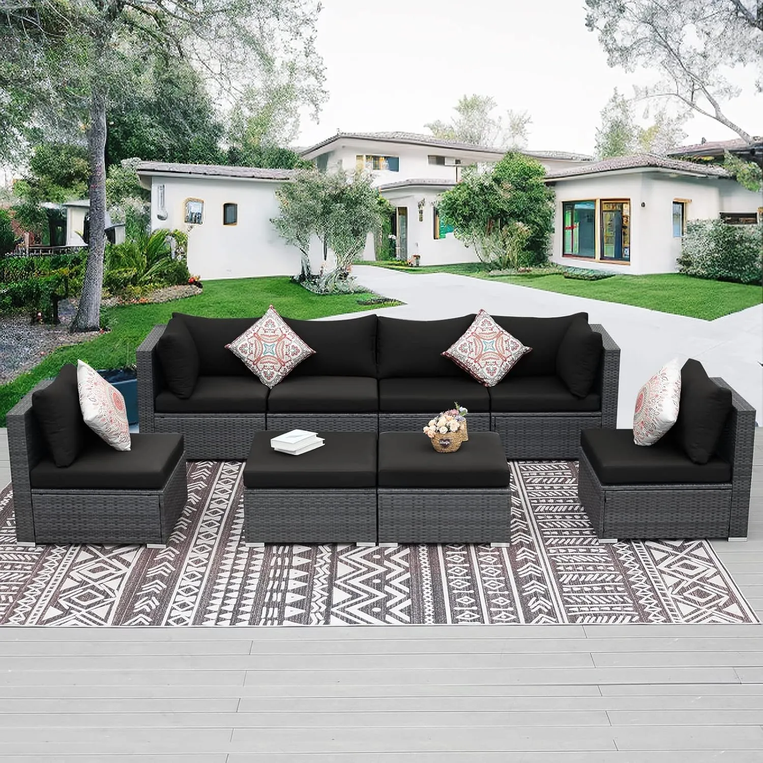 NICESOUL 10-Piece 27“x27 Patio Cushion Covers for Outdoor Furniture, Olefin Fade/UV-Resistant Sectional Couch Replacement Cover with Zipper, Woven Durable Slipcovers for Yard, Machine Washable, Black