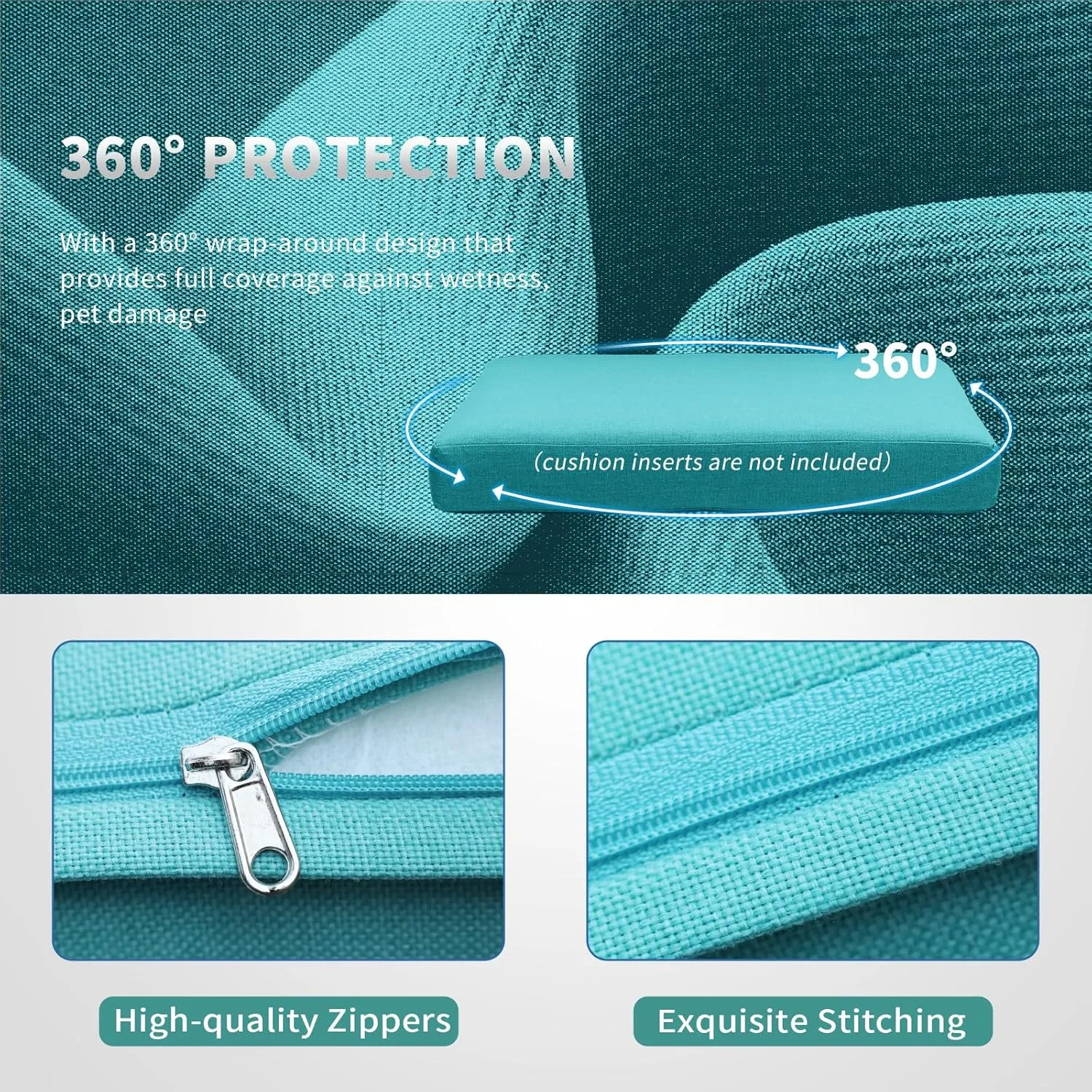 NICESOUL 14-Piece 27“x27 Outdoor Patio Cushion Cover, Olefin Fade/UV-Resistant Sectional Sofa Replacement Cover with Zipper, Deep Seated Slipcovers for Backyard Furniture, Machine Washable, Turquoise