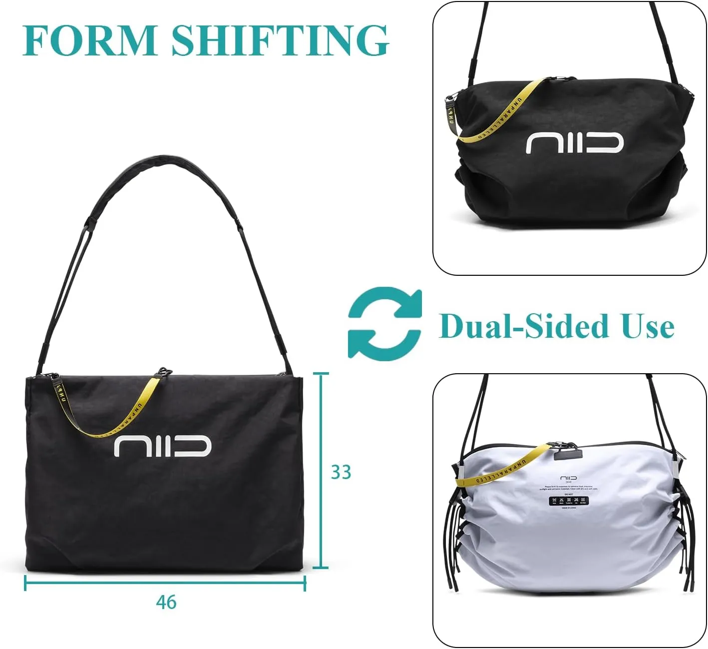 NIID S7 Hobo Bag for Women Men Dual-sided Use Tote Bag Large Capacity Work Sports Travel Leisure Crossbody Shoulder Bag
